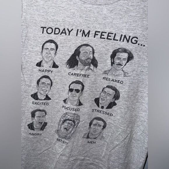 Headline Gray Graphic Nicholas Cage Funny Today I’m feeling T-Shirt Size Small - Picture 2 of 6